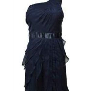 Adrianna Papell Navy Womens Tiered Chiffon Sheath